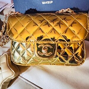 VIP Metallic Gold Quilted Crossbody Bag